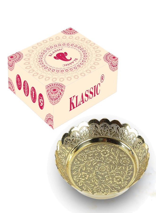 كلاسيك صينية بوجا/بهوج صغيرة كلاسيكية من النحاس الأصفر للمعابد، مزينة بنقوش زهور، لتزيين المنزل والمعابد وتقديمها كهدية (ذهبي، 5.25 بوصة) - Image 2